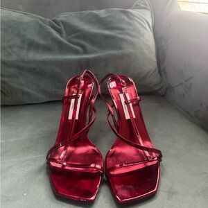 Jimmy Choo Etana Metallic Red Strappy High Heel Sandals